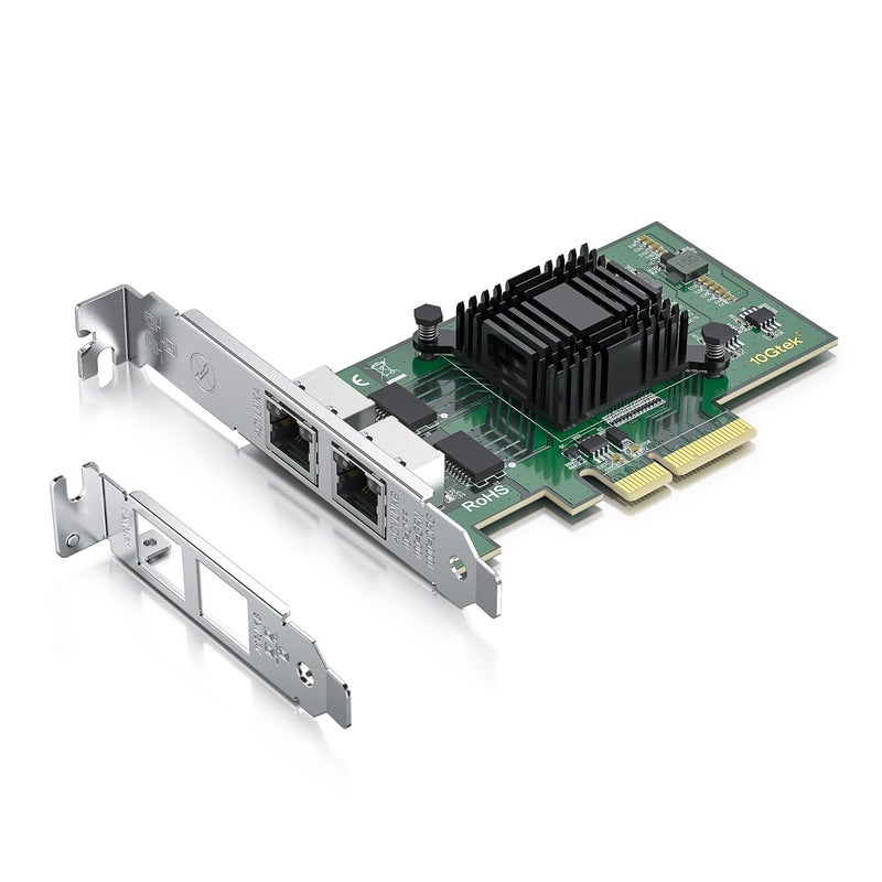 10Gtek 1G 1000Mbps Gigabit Ethernet Converged Network Adapter (NIC) with Intel I350AM2 Controller, Ethernet PCI Express Network Card, Dual Copper RJ45 Ports, PCIE 2.0 X4, Compare to Intel I350-T2 - Image 1
